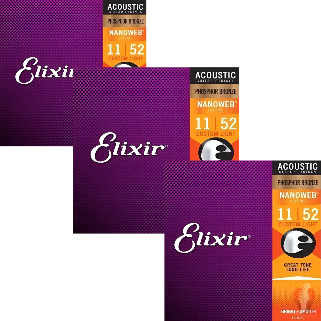 Kit Econômico 3 Encordoamento Violão Aço Elixir Phosphor Bronze 11/52 - 16027 (Selo IZZO)
