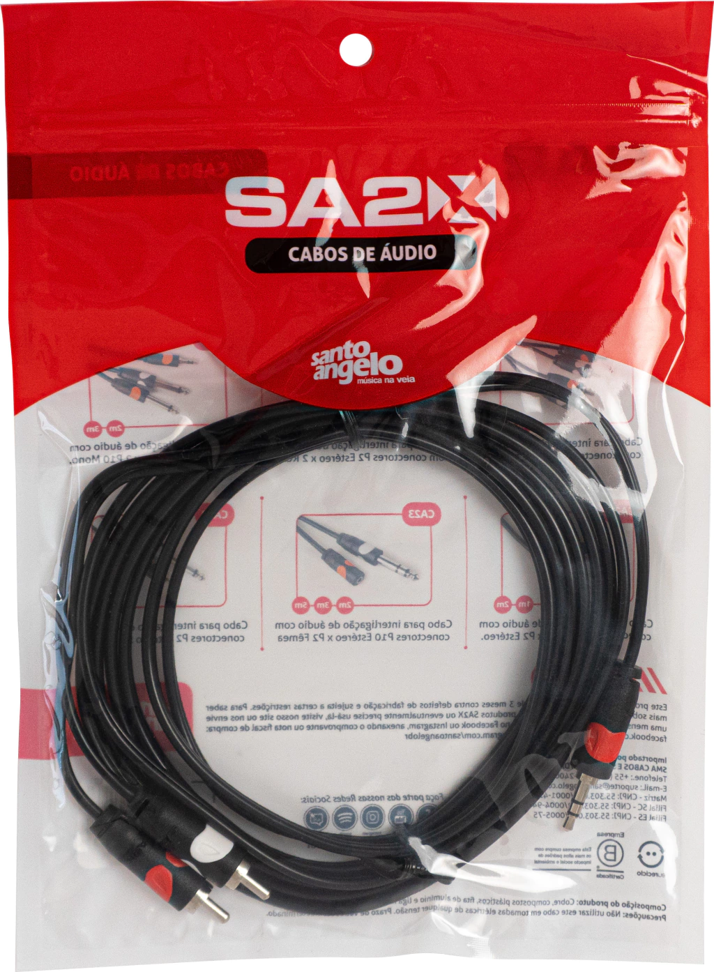 Cabo Áudio Santo Angelo P2 Estéreo/2 RCA CA7 2m