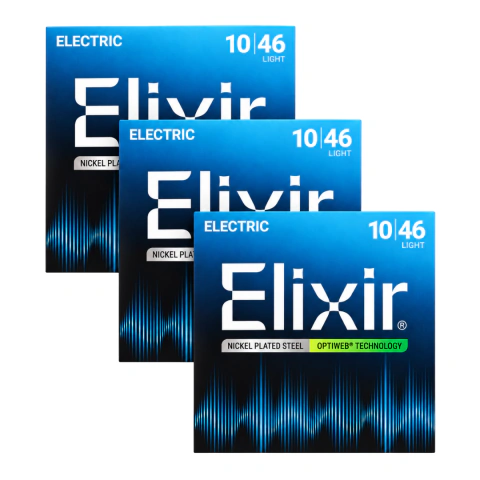 Kit Econômico 3 Encordoamentos Guitarra Elixir Optiweb 10/46 - 19052