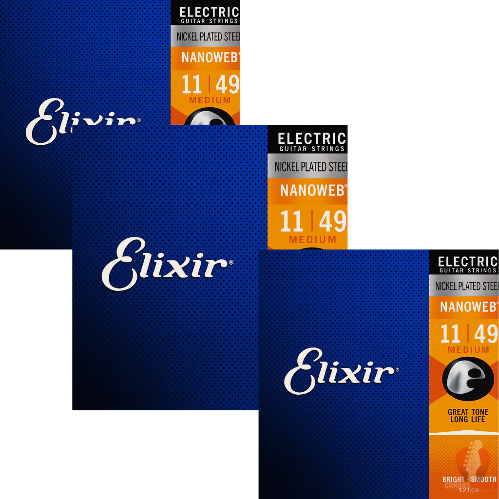 Kit Econômico 3 Encordoamento Guitarra Elixir Nanoweb 11/49 - 12102 (Selo IZZO)