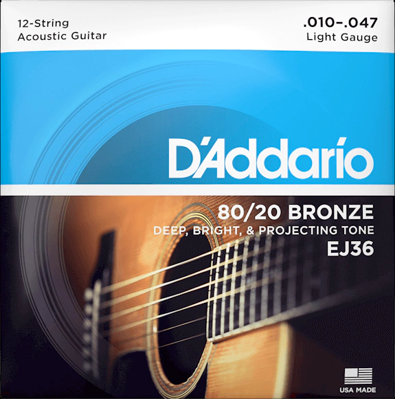 Encordoamento Violão Aço D'Addario Bronze 80/20 12 cordas 010 - EJ36