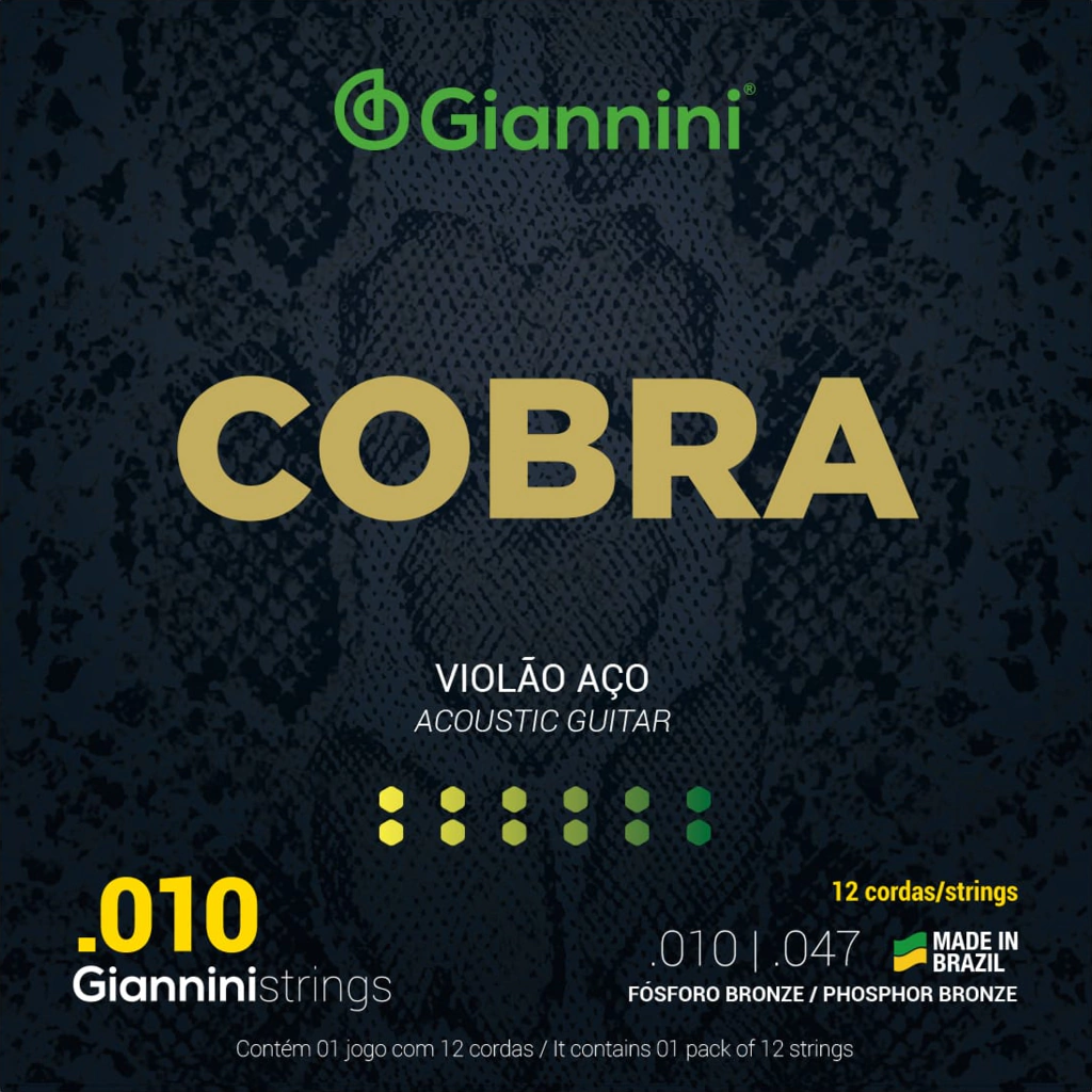 Encordoamento Violão Aço Giannini 12 Cordas Phosphor Bronze 010 - GEEF12MF - 12753