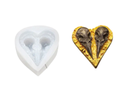 Molde silicona corazón 2 pájaros góticos