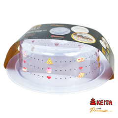 Porta Bolo Cristal - Estampa de Coração, Pães e Bolos