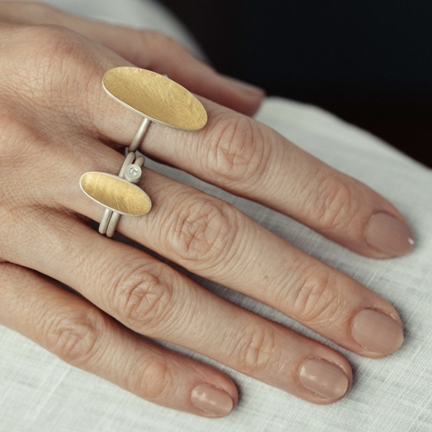 Anel Ella oval pequeno com ouro + Anel Ella oval médio com ouro + Anel Ponto