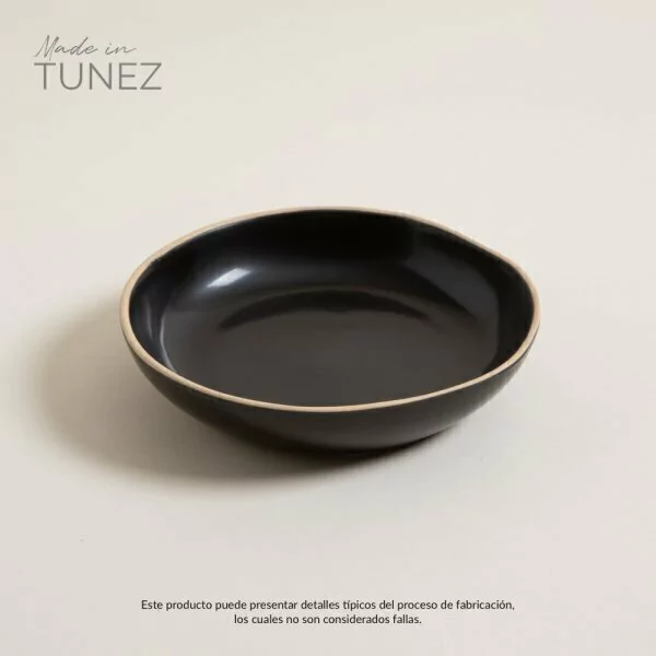 PLATO HONDO MONASTIR NEGRO CON BORDE NATURAL SET X6