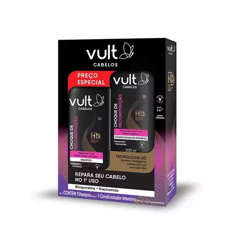 Kit Vult Cabelos Choque de Reconstrução – Shampoo + Condicionador para Cabelos Danificados (2x200ml)