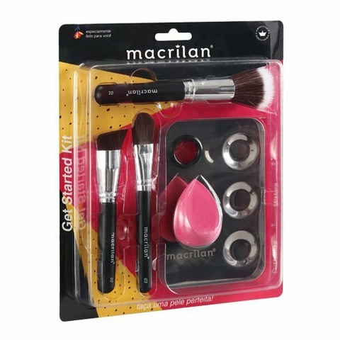 Kit KP10-1 com 3 pincéis para maquiagem, 1 esponja e 1 placa - Macrilan