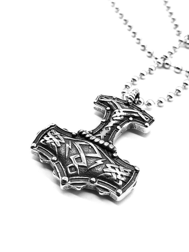 Collar De Acero Y Dije Mjolnir Vikingo A/615 thumbnail 2