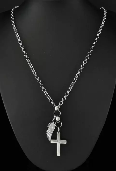 Collar de Acero y dije Cruz Ala 65 cm/628