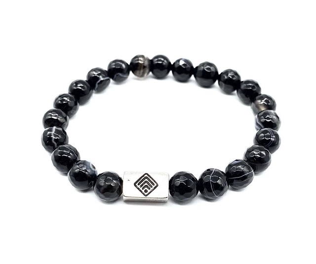 Pulsera De Piedra Agata Negra Facetada 19 Cm/23 thumbnail 2