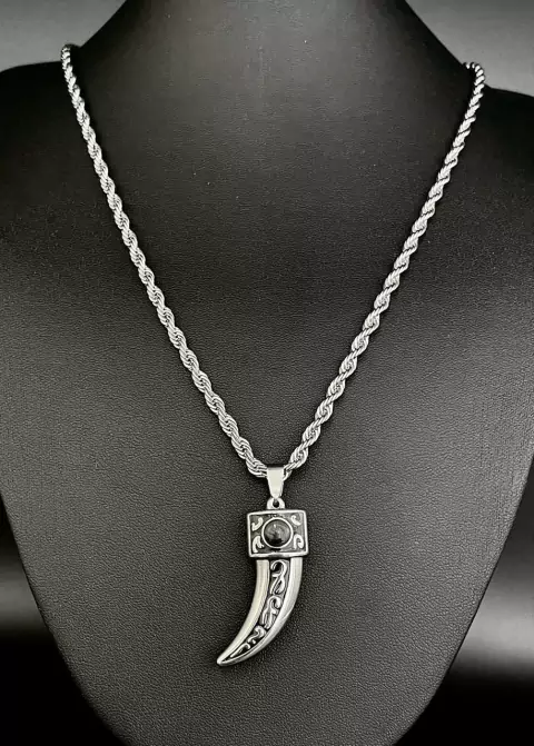 Collar de Acero y dije Cuerno 65 cm/631