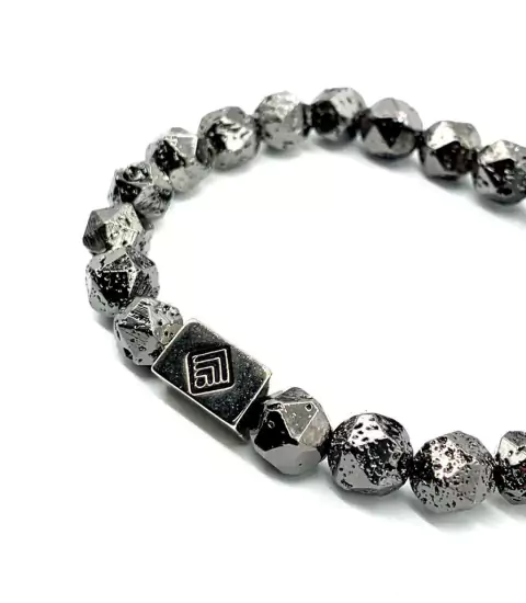 Pulsera de Piedra Volcánica Facetada Negro y Plata 19 cm/40 IMP