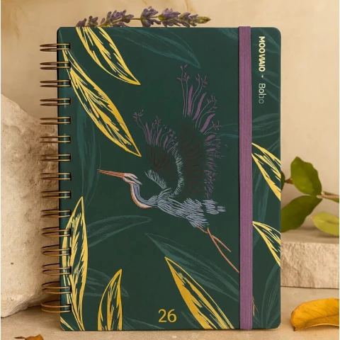 Agenda 2026 10x15cm Boho Verde/Violeta 2 días por hoja - Mooving