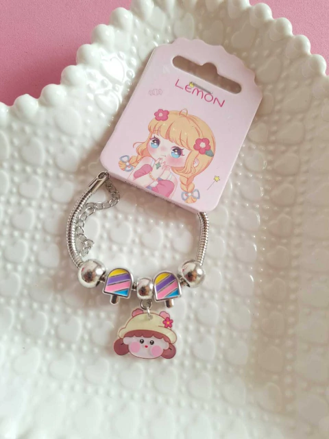 Pulseira Infantil- Berloque Sorvete e Menina