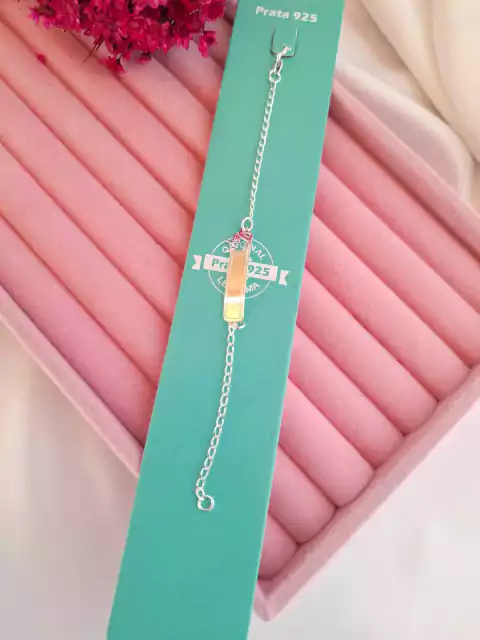 Pulseira Placa Coroa Infantil- Prata 925