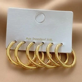 Trio de Argolas Clic- Aço Dourado