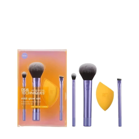 Kit Pinceis Real Techniques Midi Glow Set com 3 Pinceis e Esponja