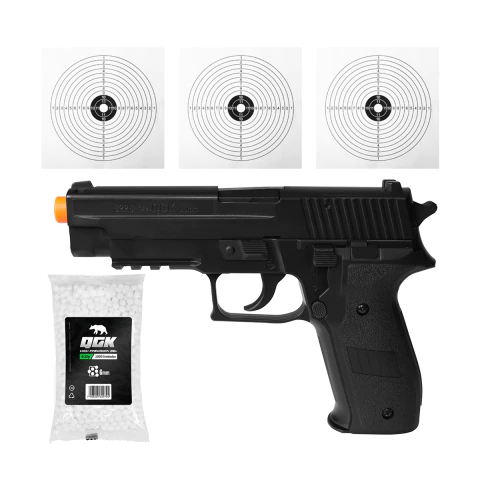 PISTOLA DE AIRSOFT SPRING S226 6MM QGK + 1000 BBS + ALVO