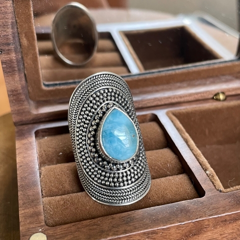 Anel Bali Gota Larimar Mandala