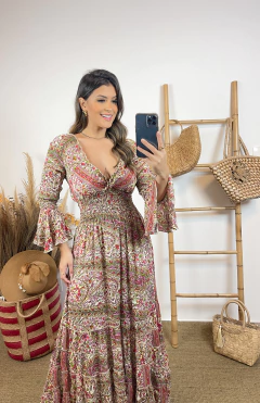 Vestido Indiano Longo Boho Ciganinha com Manga Longa, Toque de Seda – Anila na internet