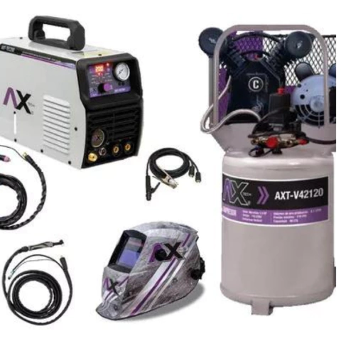 AXT-COM08 Soldadora Inversor Axt-Tec200 Con Compresor 2Hp 40L Antocha Plasma Y Tig