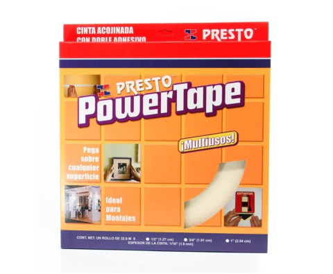 Presto Power Tape Cinta Doble Adhesivo Rollo 5.18Mt X 3/4"
