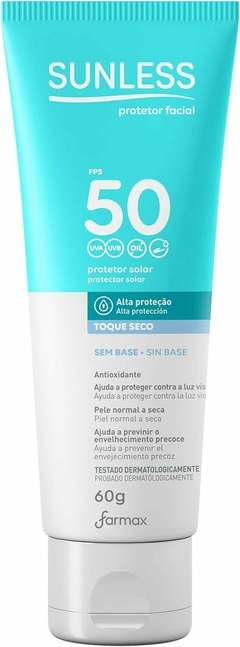 PROTETOR SOLAR FACIAL 60G SUNLESS FPS 50 SEM BASE FARMAX