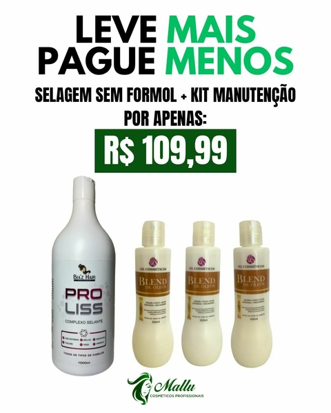 PROMOÇÃO COMPRE MAIS E PAGUE MENOS 1 SELAGEM PRO LISS ZERO FORMOL + KIT MANUTENÇÃO 320ML - comprar online