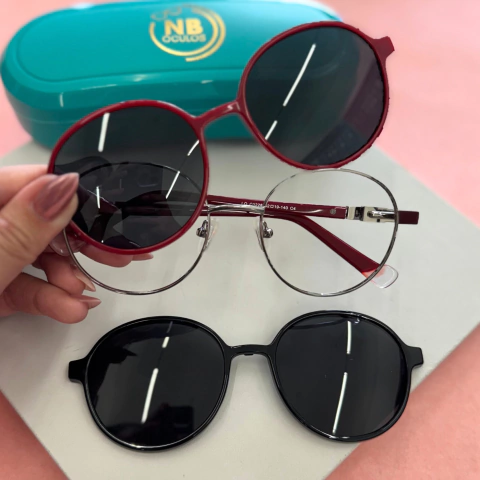 C0228 - ÓCULOS CLIP-ON STONE PRATA COM VERMELHO - comprar online