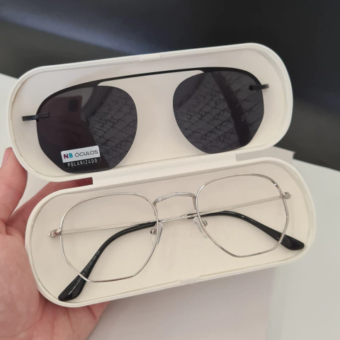 CP0759 - ÓCULOS CLIP-ON HEXAGONAL PRATA