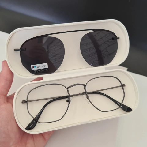 CP0760 - ÓCULOS CLIP-ON HEXAGONAL CINZA CHUMBO