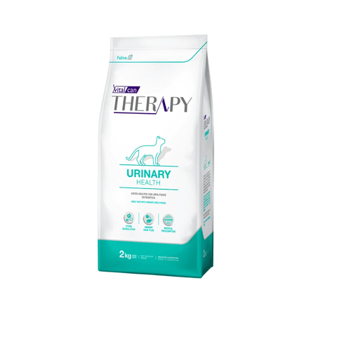 Bolsa de alimento para gatos Vitalcan Therapy Urinary Health de 2 kg, diseñada para la salud urinaria de gatos adultos.