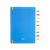 Caderno Diskô de cor azul com 80 folhas, apresentando contracapa azul e discos coloridos na lateral.