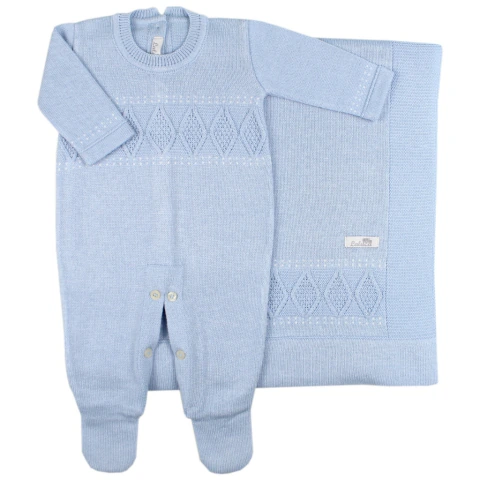 Saída de Maternidade tricot Pesponto Azul
