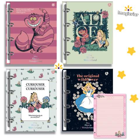 Caderno Argolado ou Refil Alice no País das Maravilhas Animativa | Tamanho Colegial