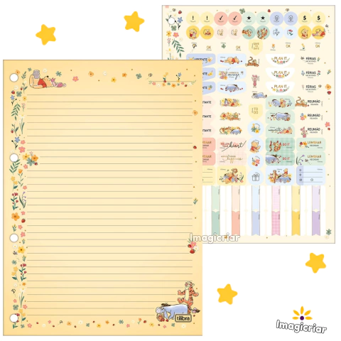 Refil Ursinho Pooh para Caderno Argolado Tiliflex Tilibra | Tamanho Universitário