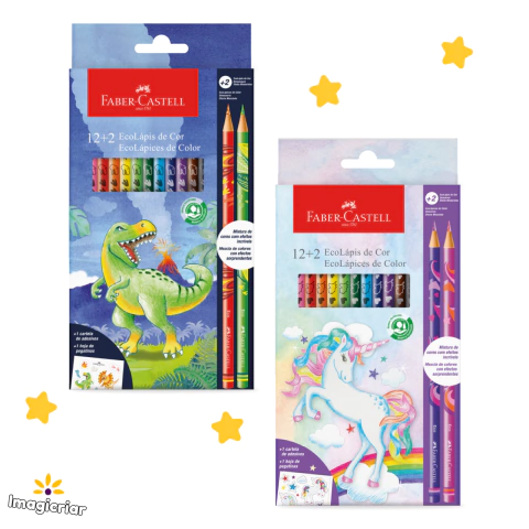 Ecolápis de Cor 12 Cores + 2 Cores Misturinha Faber-Castell | Dinossauro ou Unicórnio