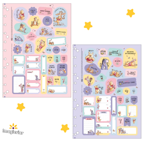 Folhas de Adesivos Ursinho Pooh para Tilidisco ou Caderno Argolado Tilibra - Tamanho Universitário