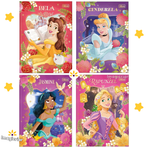 Caderno Brochura Colegial Princesas Disney Tilibra - 80 ou 160 Folhas Especiais - comprar online
