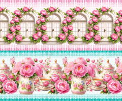 1752 - Tecido tricoline exclusiva 100% algodão - Jardim das Pêonias 55cm x 1,50m - Panoo