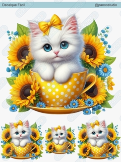 0891 - Decalque Fácil Têxtil - Gatinho com Girassol na internet