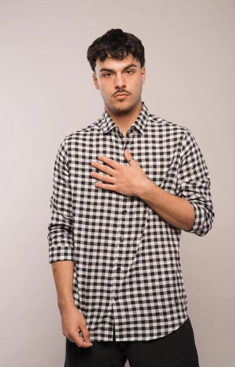 Camisa cuadros lino m/larga LR