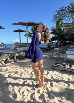 VESTIDO BRISA - CURTO COM MANGA FLARE MARINHO - Serpa Store | Moda Autoral Feminina