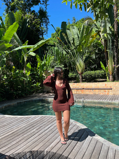 VESTIDO BRISA - CURTO COM MANGA FLARE MARROM na internet