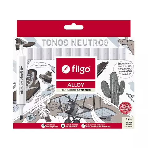 Marcadores Filgo Alloy Doble Punta Tonos Neutros x12