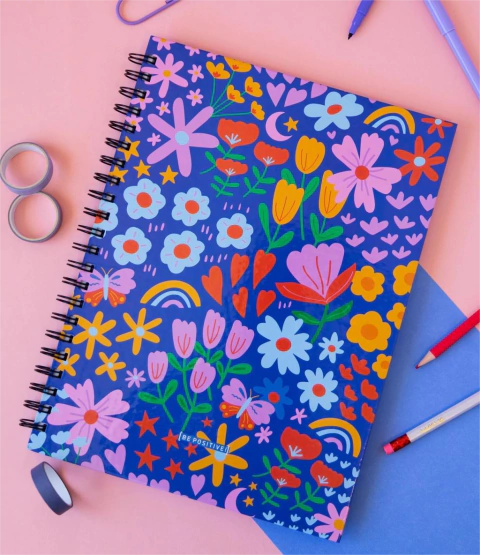 Cuaderno Punto Cero Be Positive A4 Rayado Tapa Dura - Collage Flores - comprar online