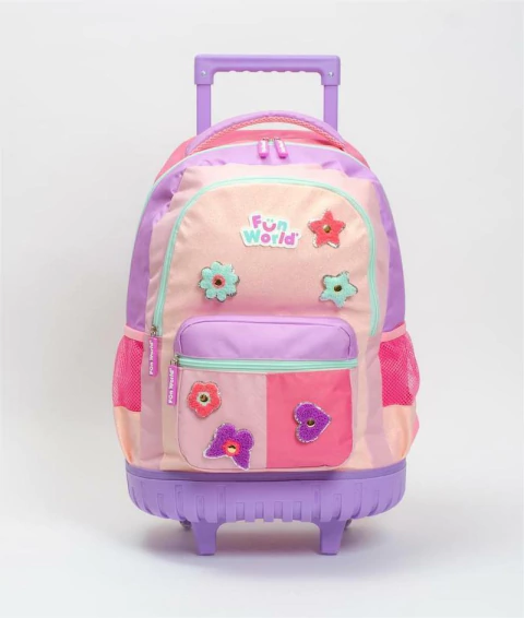 Mochila FW Fun World Patch Diy con Carro 18" Rosa Glitter