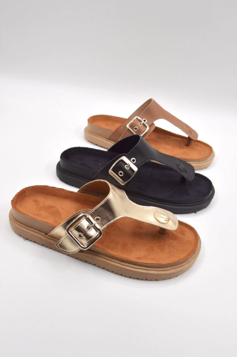 Birk de eco cuero tipo ojota con hebilla (OLIVE)