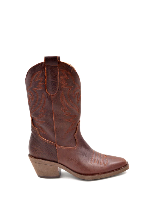 Texanas de cuero con caña alta y bordadas (1230JO) - comprar online